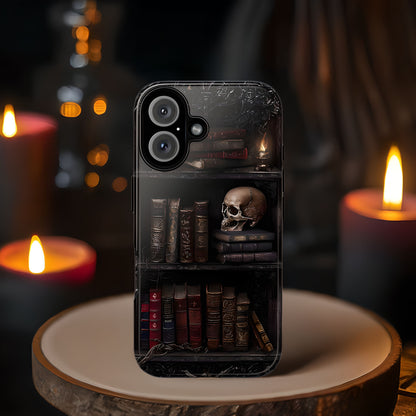 Gothic Skull and Antique Bookshelf Phone Case