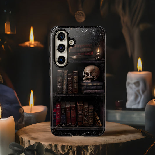 Gothic Skull and Antique Bookshelf Phone Case