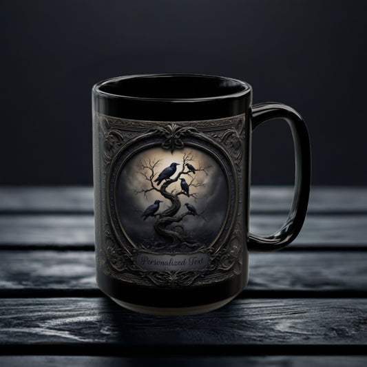 Personalized Gothic Raven Mug – Dark Aesthetic Ceramic Coffee Cup