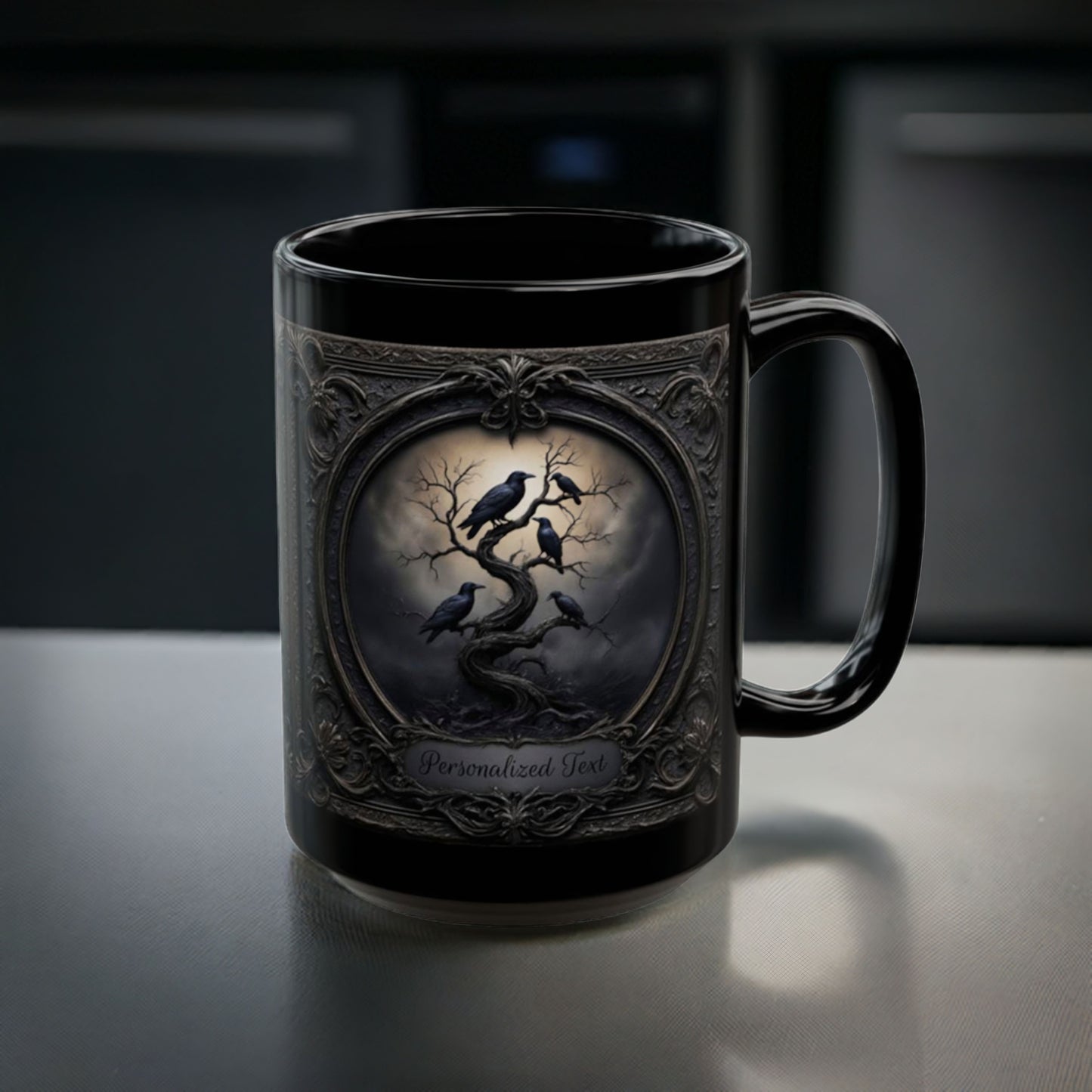 Personalized Gothic Raven Mug – Dark Aesthetic Ceramic Coffee Cup