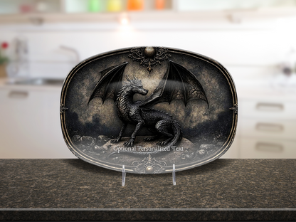 Black Dragon Fantasy Platter – Gothic Dragon Tray with Optional Personalized Text
