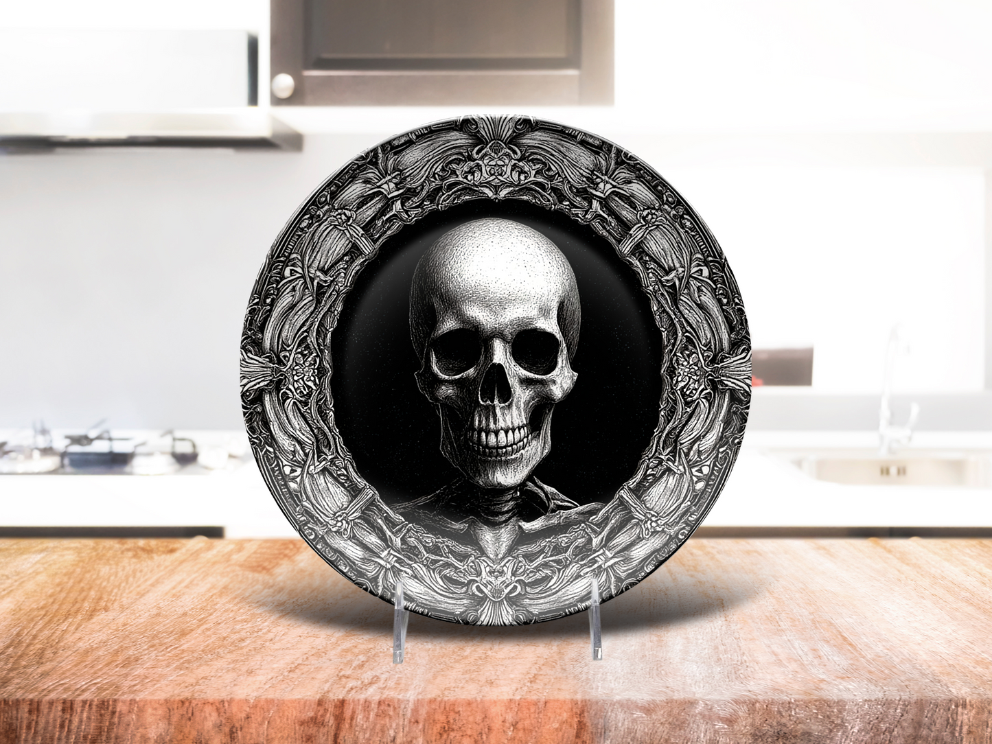 Gothic Skull Plate - Macabre Skeleton Art Decor for Gothic Homes & Halloween