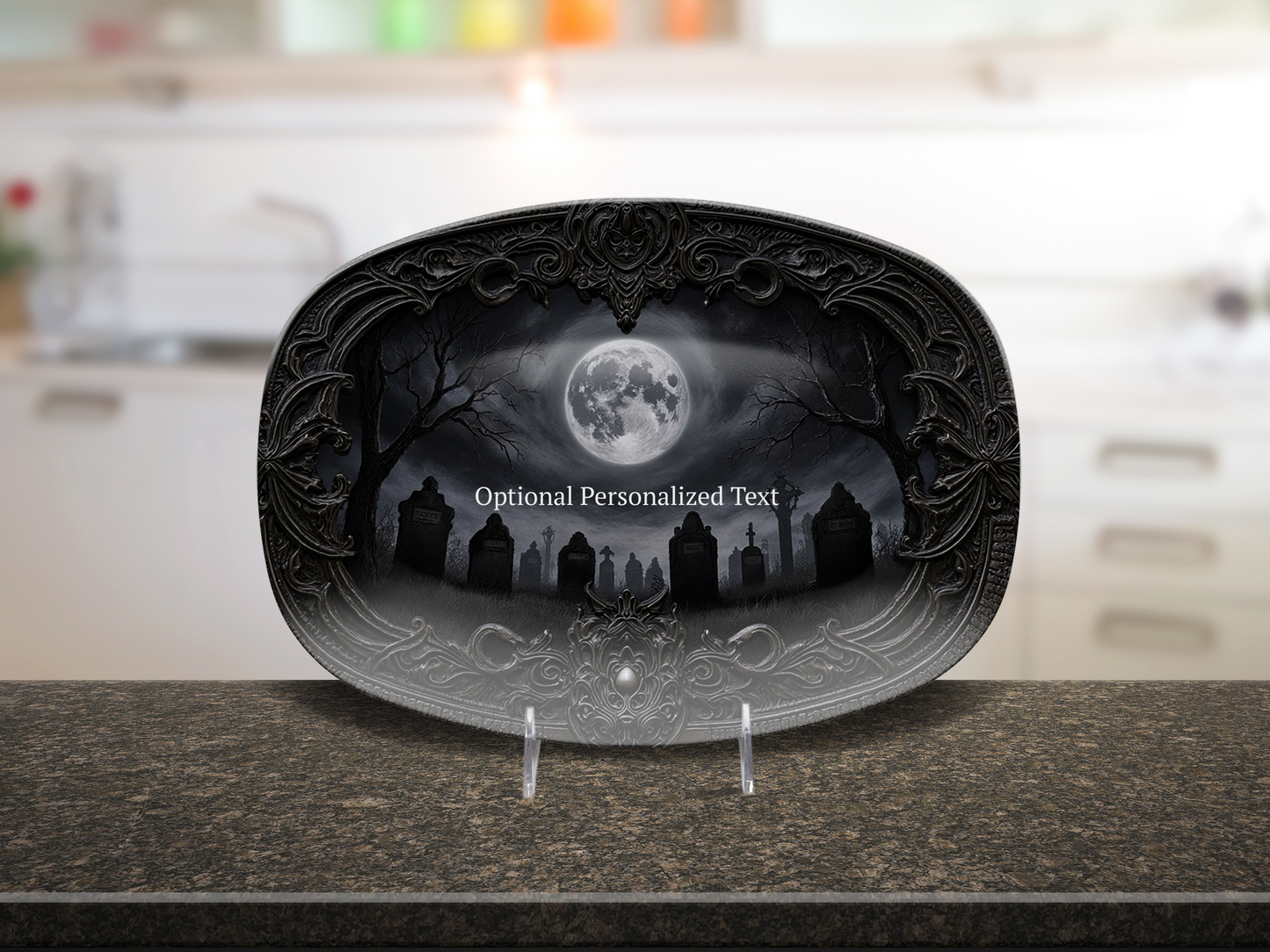 Gothic Graveyard Moonlight Platter - Personalized Haunted Cemetery Tray