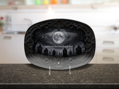 Gothic Graveyard Moonlight Platter - Personalized Haunted Cemetery Tray