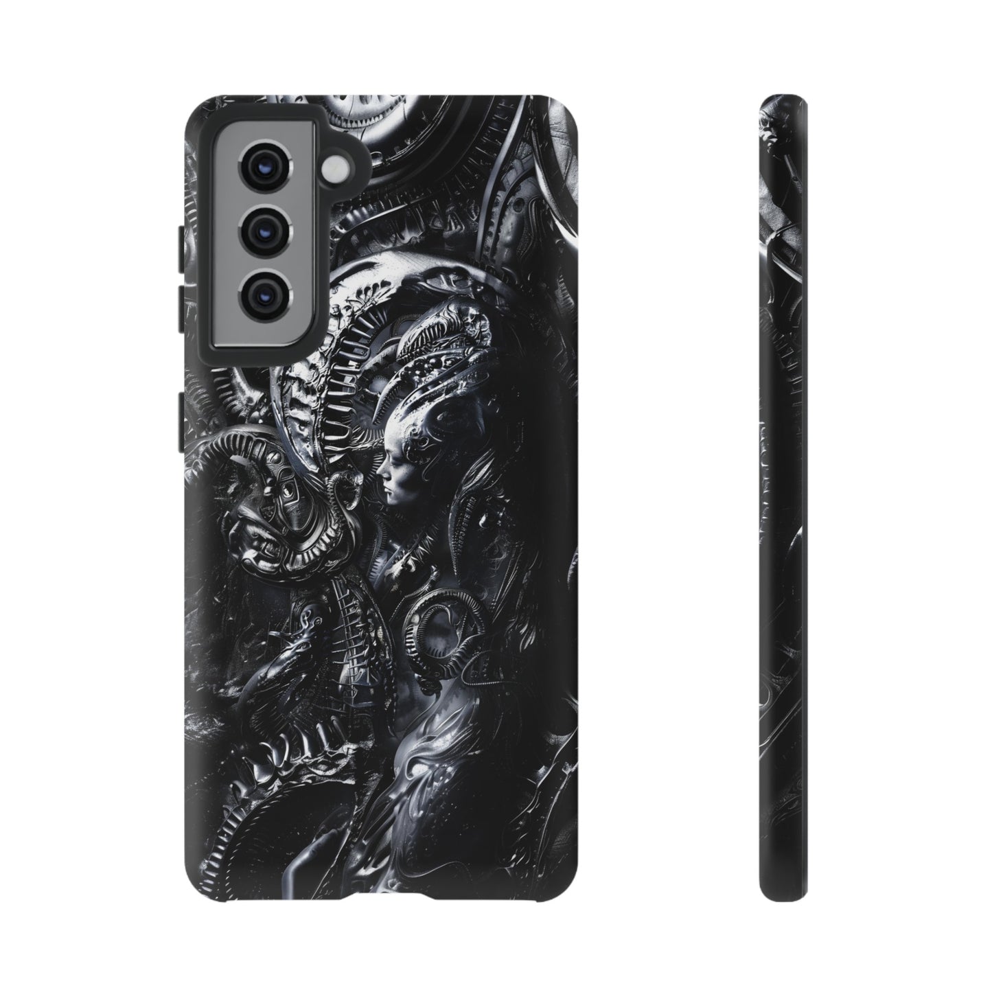 Biomechanical Transhumanism Phone Case – Alien Horror Design for iPhone and Samsung Galaxy Devices