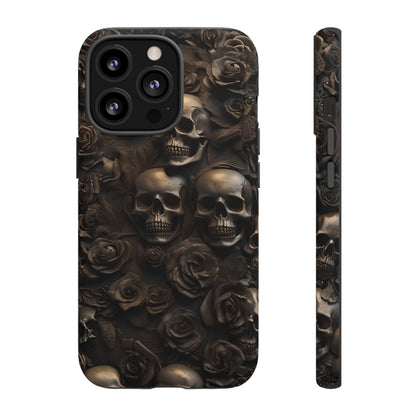 Sepia Gothic Skulls and Roses Phone Case – Dark Floral Design for iPhone, Samsung Galaxy, and Google Pixel Devices