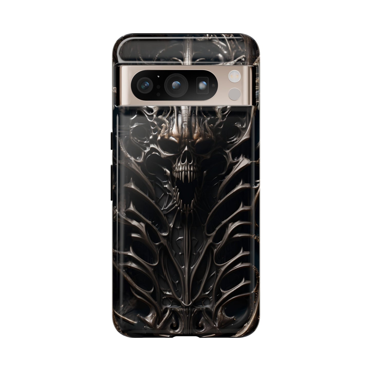 Biomechanical Horror 3 Tough Phone Case – Futuristic Alien Skull Design for iPhone, Samsung Galaxy, and Google Pixel Devices