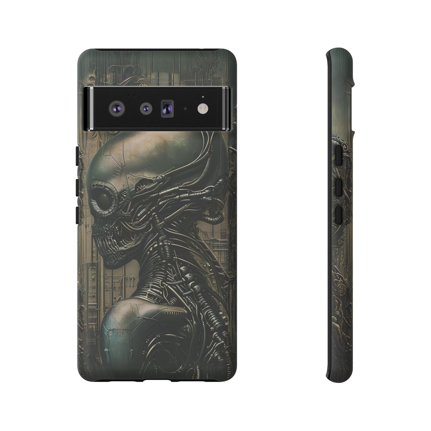 Biomechanical Android Phone Case – Futuristic Alien Horror H.R. Giger-Inspired Design for iPhone, Samsung Galaxy, and Google Pixel Devices