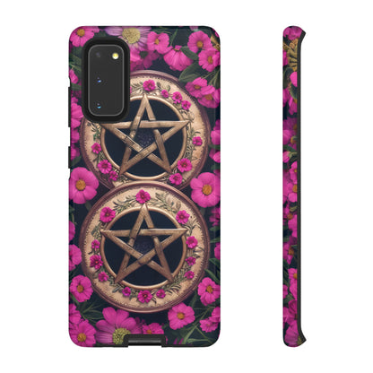 Pentacles in Pink Flowers Tough Phone Case – Mystical Floral Design for iPhone, Samsung Galaxy, and Google Pixel Devices