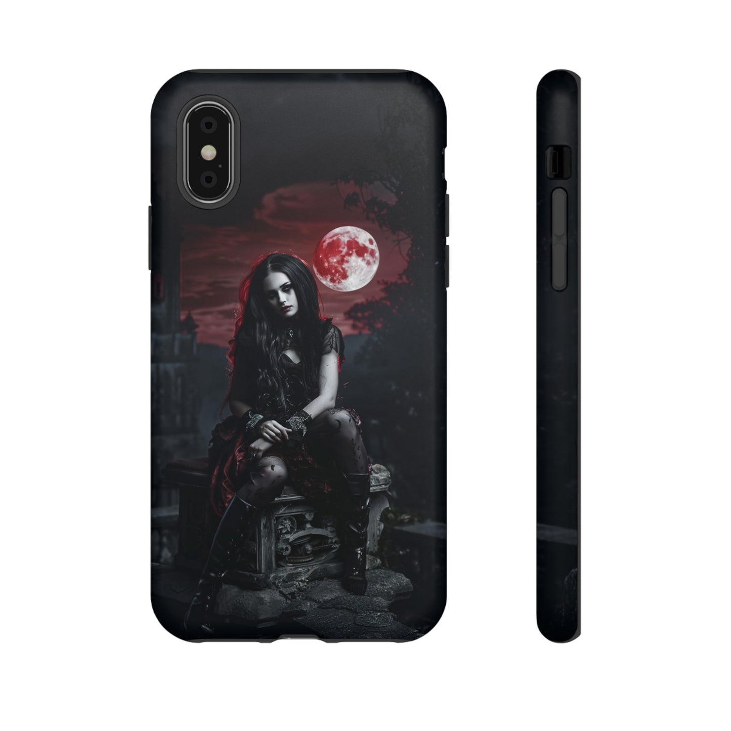 Gothic Vampire Girl Phone Case - Dark Fantasy Design with Blood Moon for iPhone,  Samsung Galaxy, and Google Pixel Devices