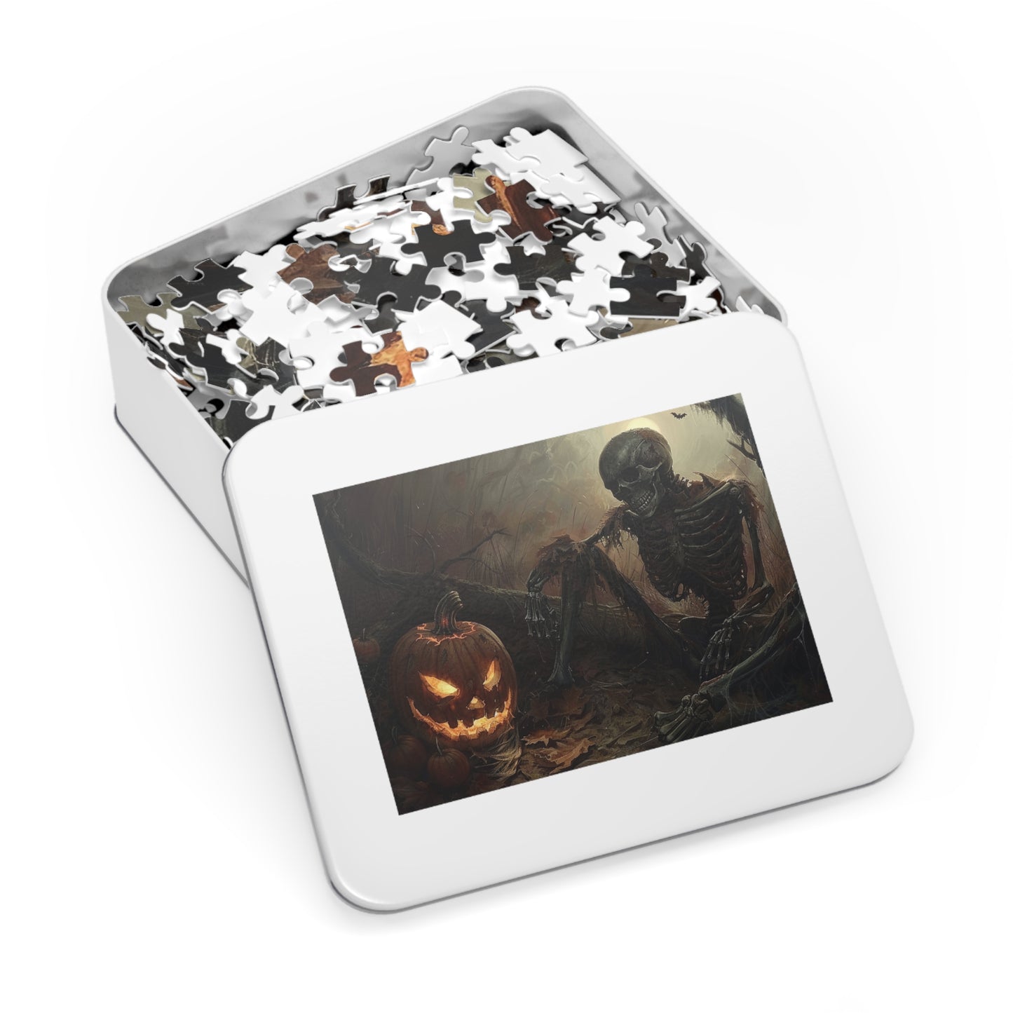 Spooky Skeleton and Jack-o'-Lantern Halloween Jigsaw Puzzle - 110, 252, 500-Piece Versions