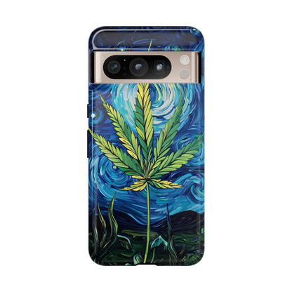 Pot Leaf Starry Night Phone Case – Artistic Marijuana Design for iPhone, Samsung Galaxy, and Google Pixel Devices