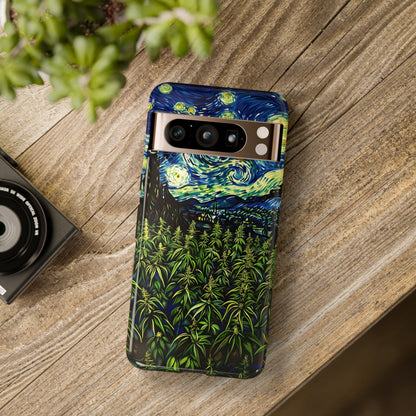 Fields of Weed Starry Night Phone Case – Artistic Marijuana Design for iPhone, Samsung Galaxy, and Google Pixel Devices