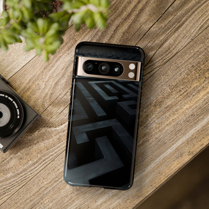 Black Maze Phone Case – Intricate Labyrinth Design for iPhone, Samsung Galaxy, and Google Pixel Devices