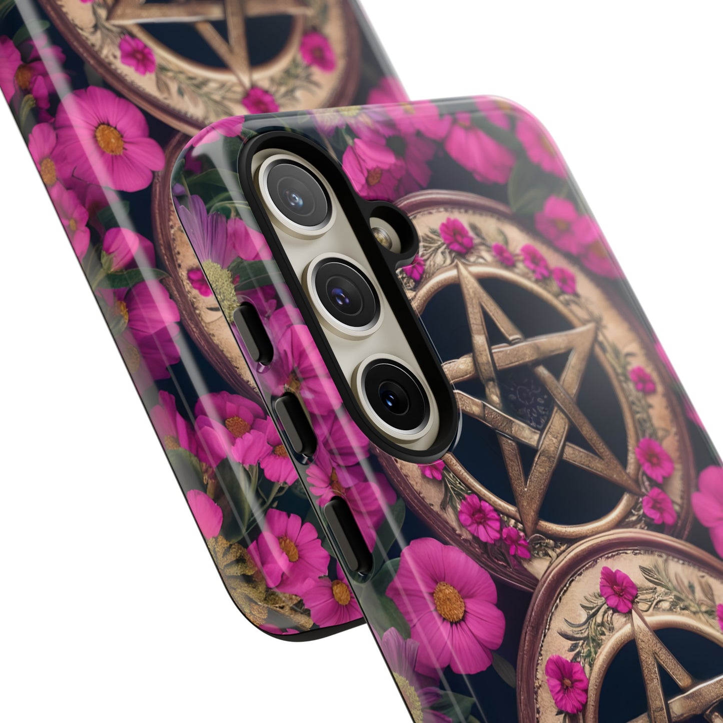 Pentacles in Pink Flowers Tough Phone Case – Mystical Floral Design for iPhone, Samsung Galaxy, and Google Pixel Devices