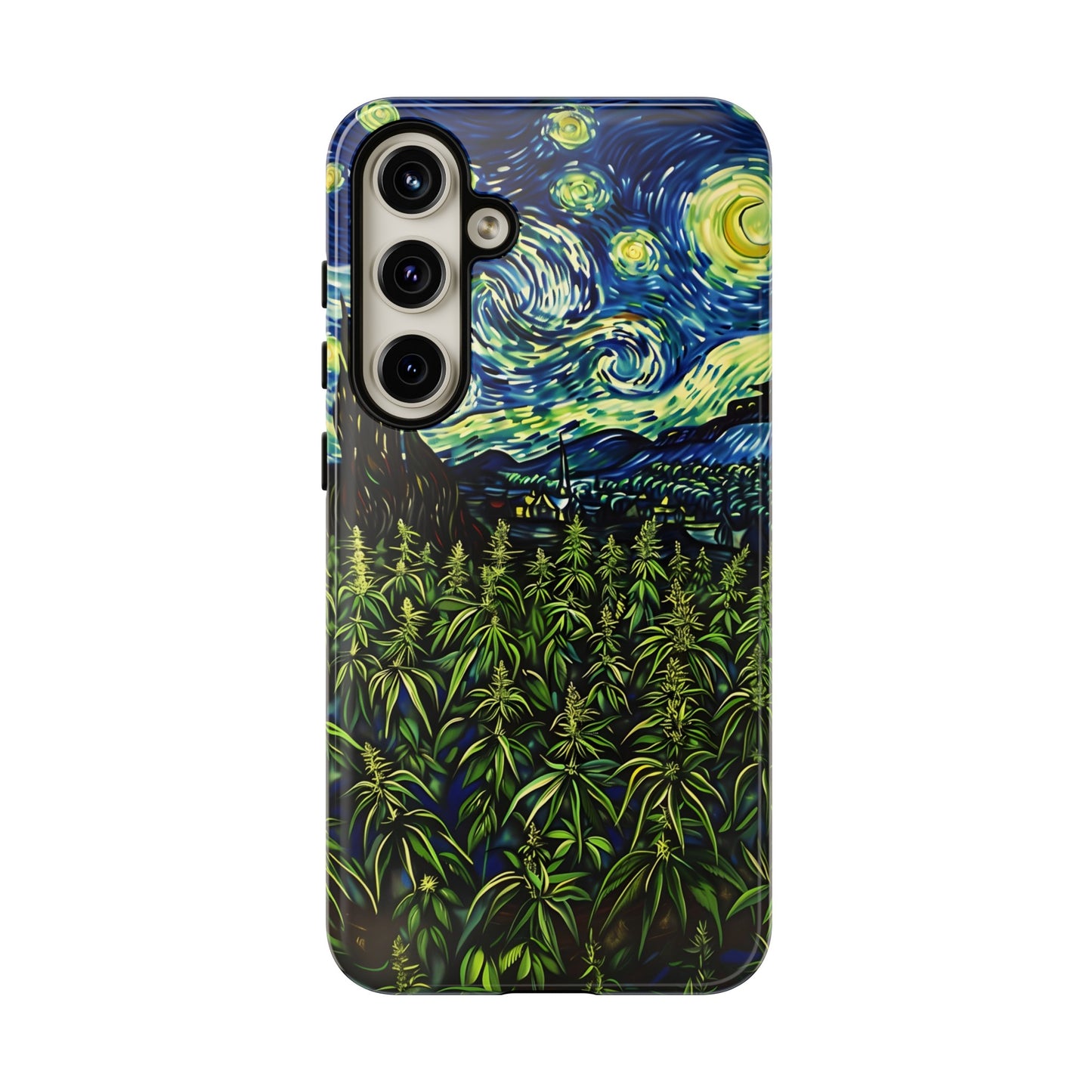 Fields of Weed Starry Night Phone Case – Artistic Marijuana Design for iPhone, Samsung Galaxy, and Google Pixel Devices