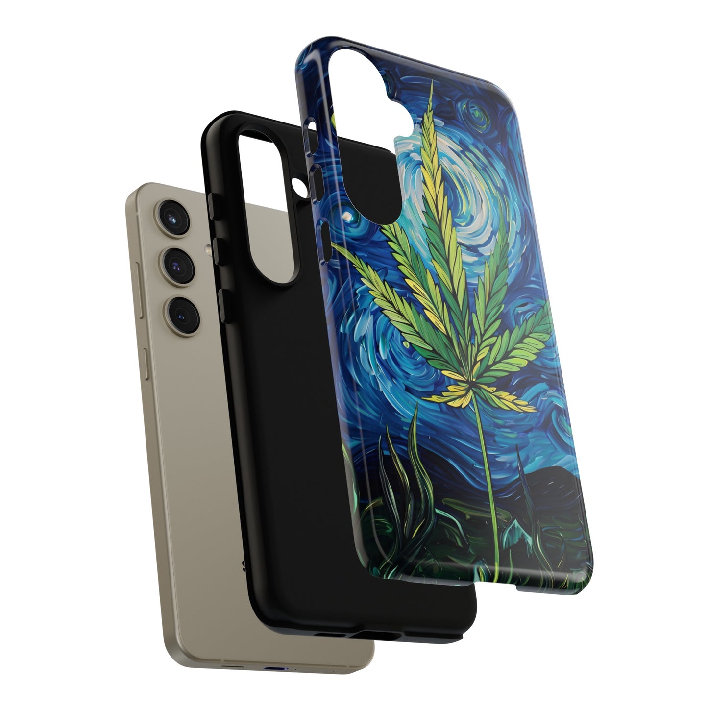 Pot Leaf Starry Night Phone Case – Artistic Marijuana Design for iPhone, Samsung Galaxy, and Google Pixel Devices