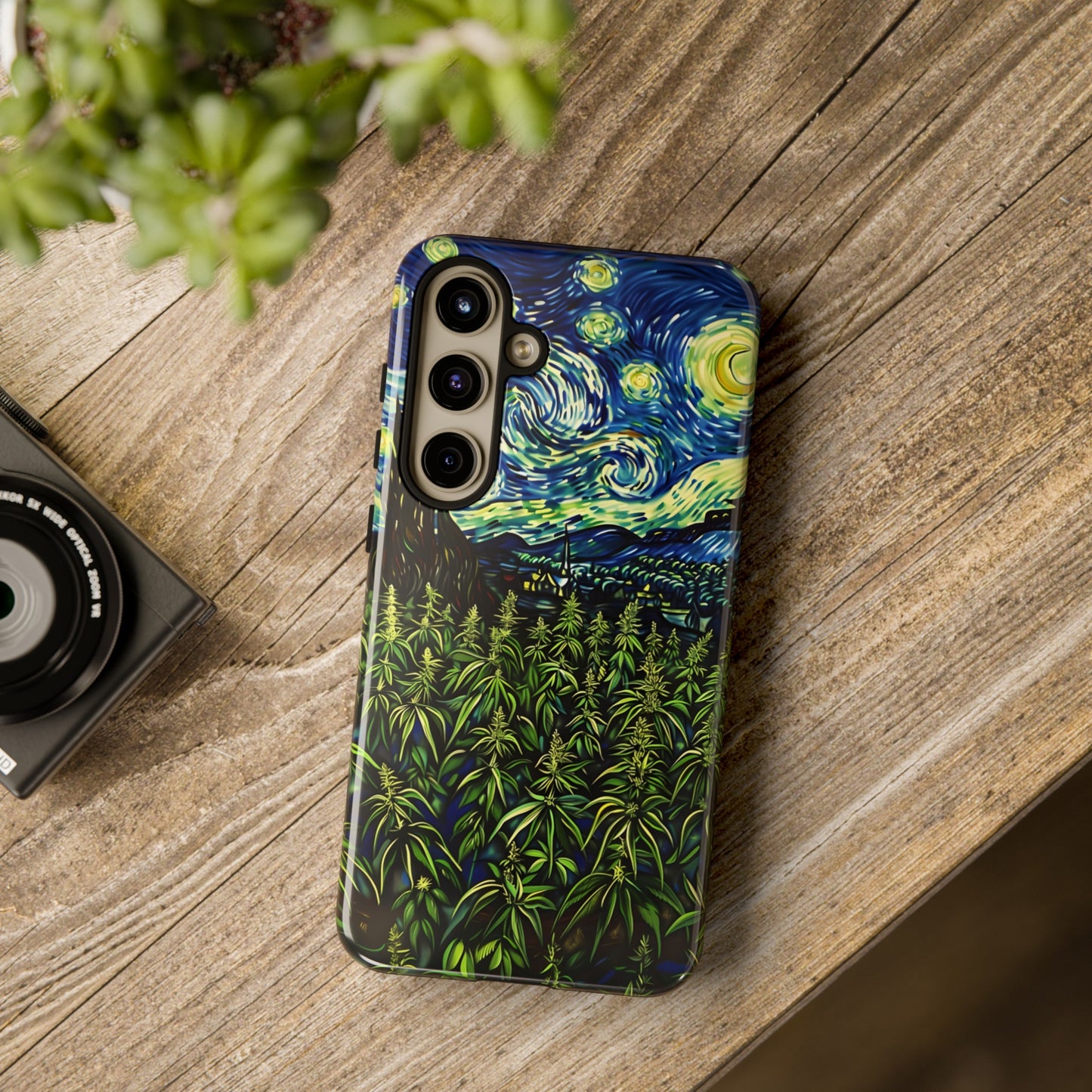 Fields of Weed Starry Night Phone Case – Artistic Marijuana Design for iPhone, Samsung Galaxy, and Google Pixel Devices