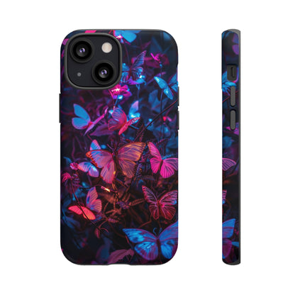 Neon Butterfly Garden Phone Case - Vibrant Nighttime Design for iPhone, Samsung Galaxy, and Google Pixel Devices