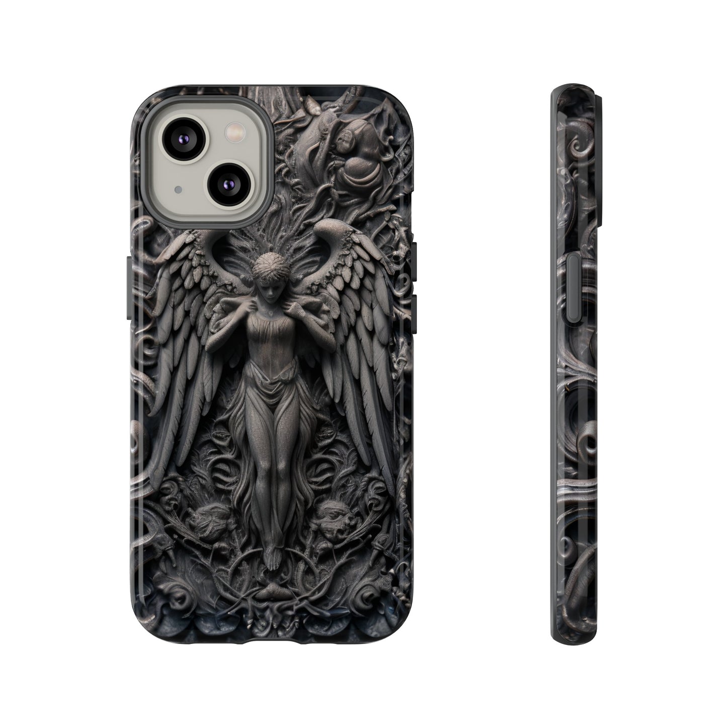 Grey Angel Phone Case – Gothic Marble Statue Design for iPhone, Samsung Galaxy, and Google Pixel Devices