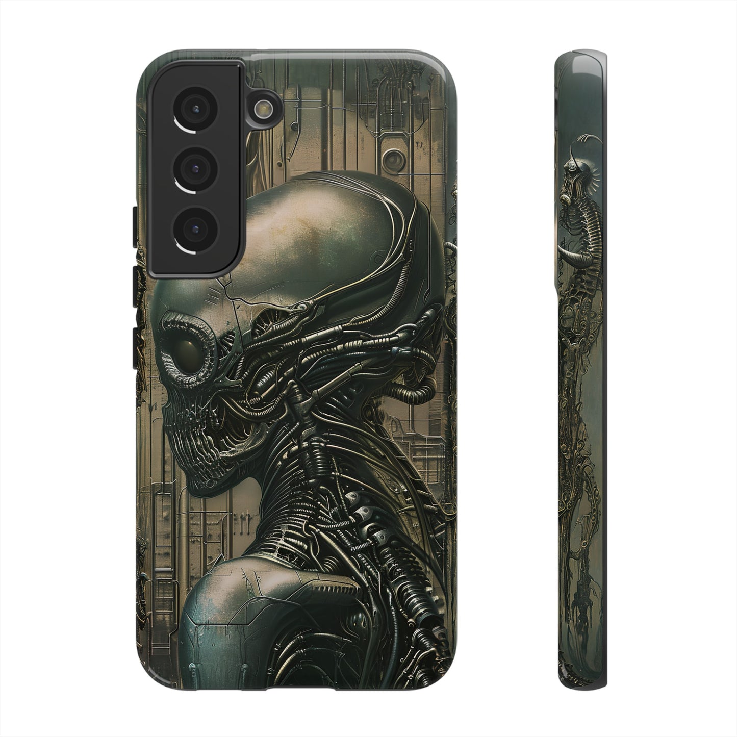 Biomechanical Android Phone Case – Futuristic Alien Horror H.R. Giger-Inspired Design for iPhone, Samsung Galaxy, and Google Pixel Devices