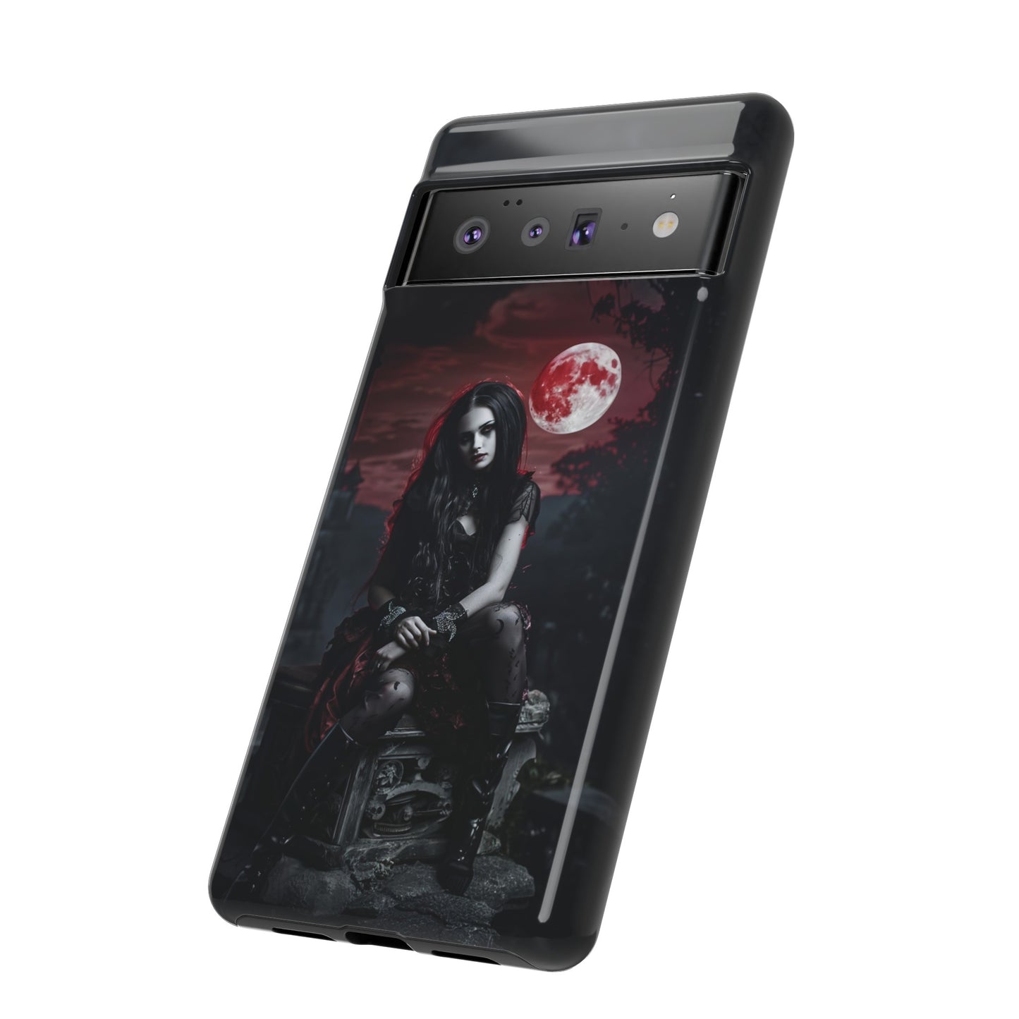 Gothic Vampire Girl Phone Case - Dark Fantasy Design with Blood Moon for iPhone,  Samsung Galaxy, and Google Pixel Devices