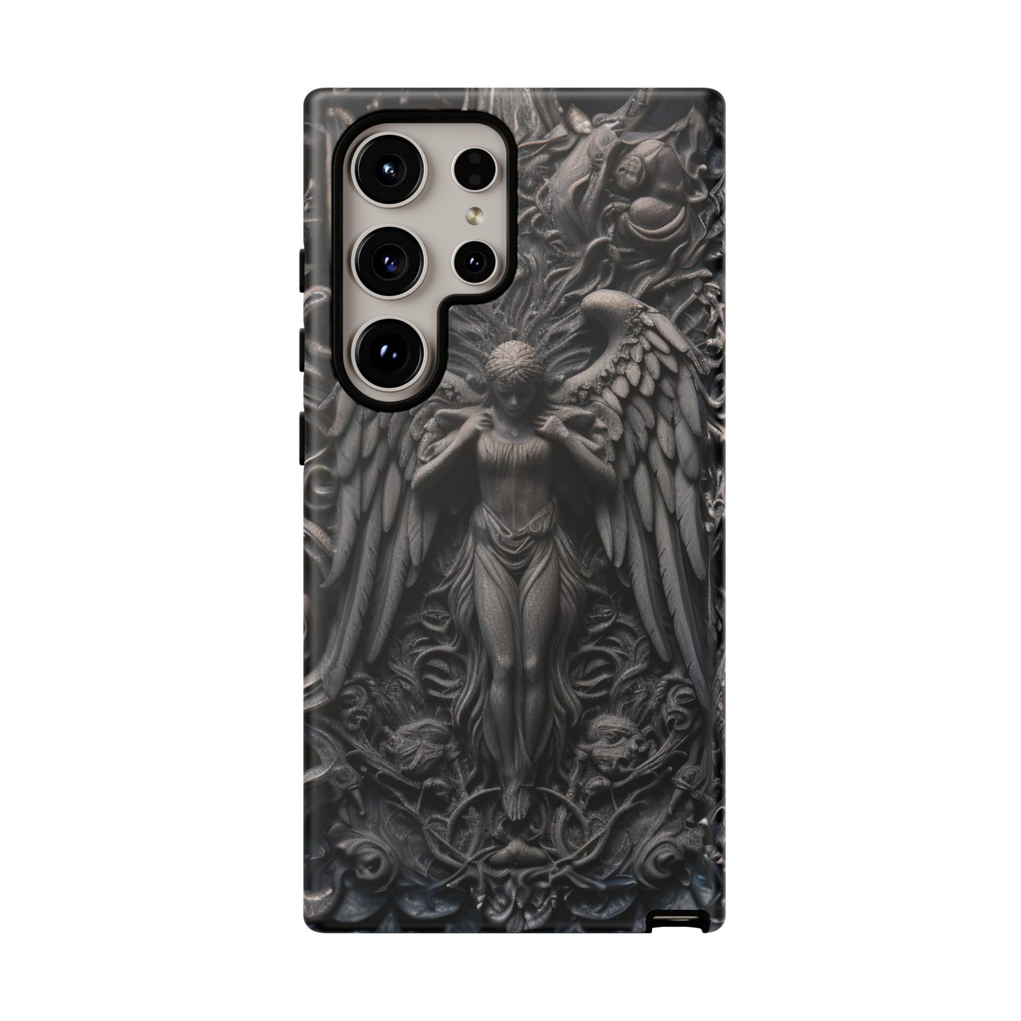 Grey Angel Phone Case – Gothic Marble Statue Design for iPhone, Samsung Galaxy, and Google Pixel Devices