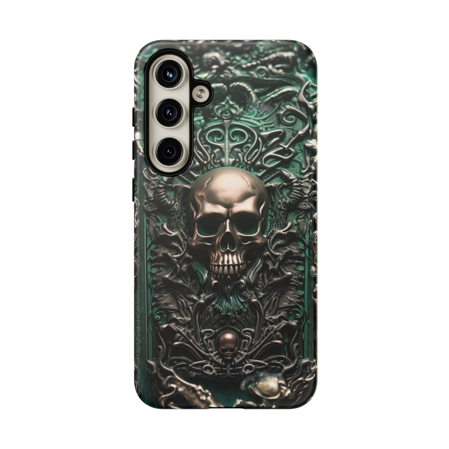 Green Skull Phone Case – Ornate Gothic Design for iPhone, Samsung Galaxy, and Google Pixel Devices