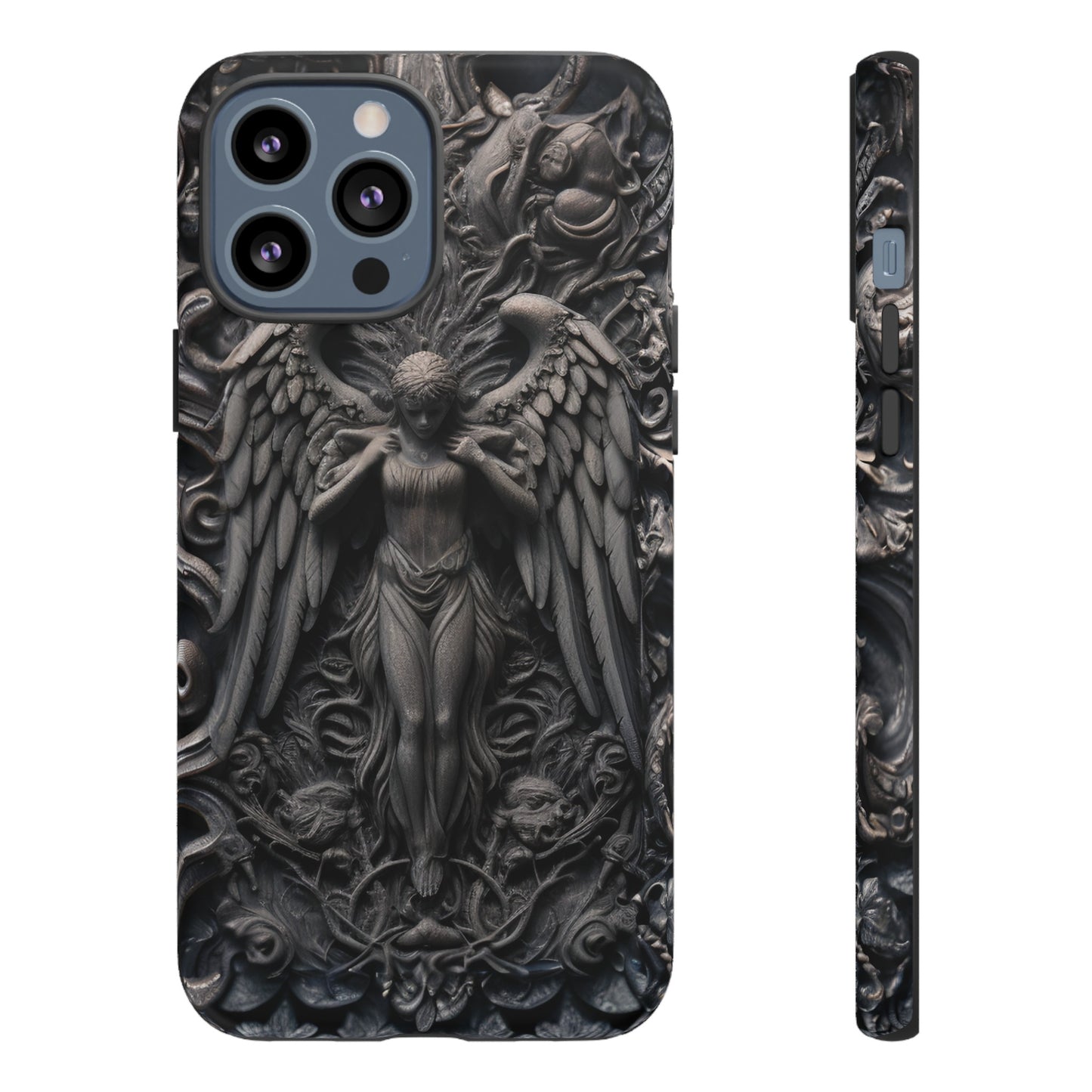 Grey Angel Phone Case – Gothic Marble Statue Design for iPhone, Samsung Galaxy, and Google Pixel Devices