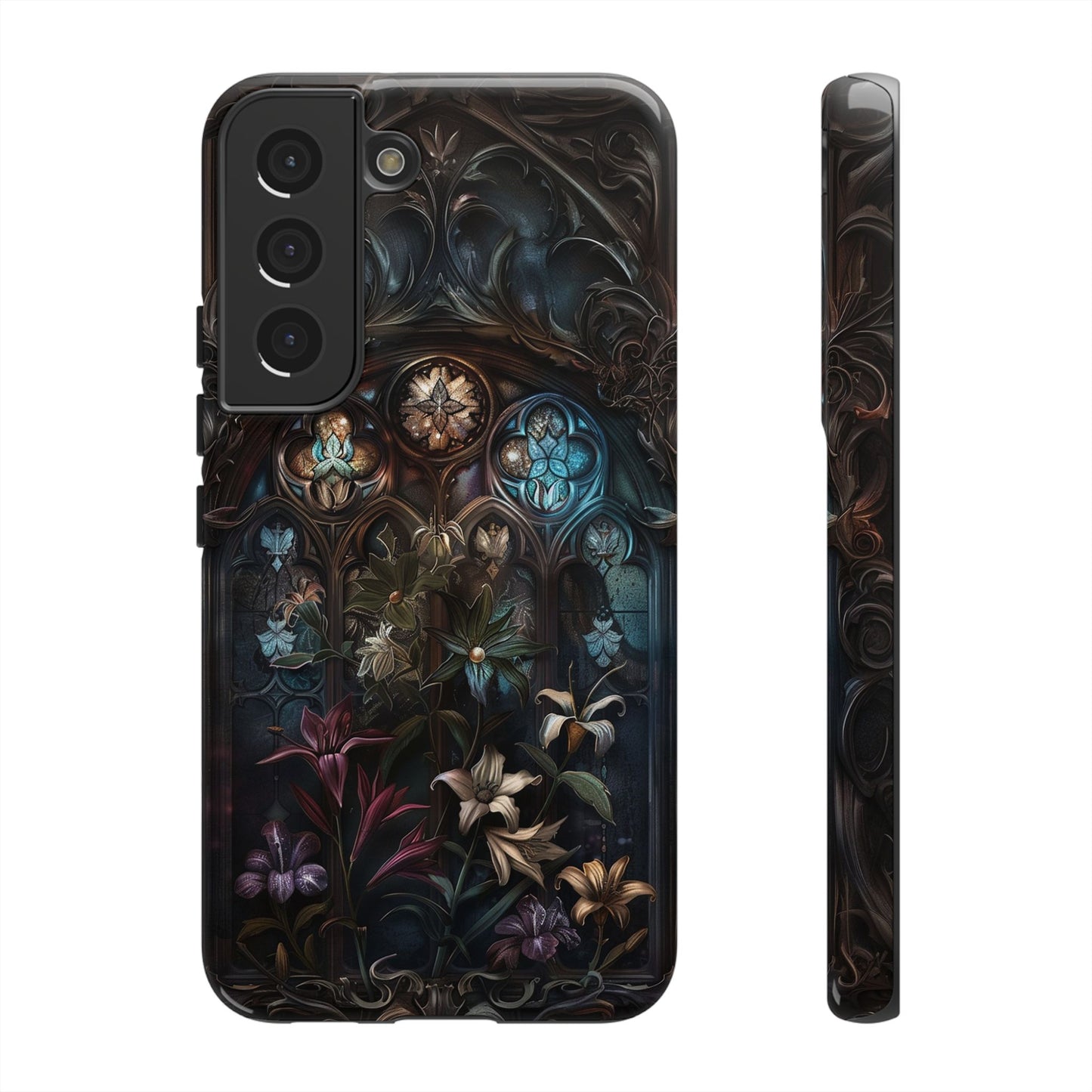 Elegant Gothic Flower Art Phone Case - Intricate Floral Design for iPhone, Samsung Galaxy, and Google Pixel Devices