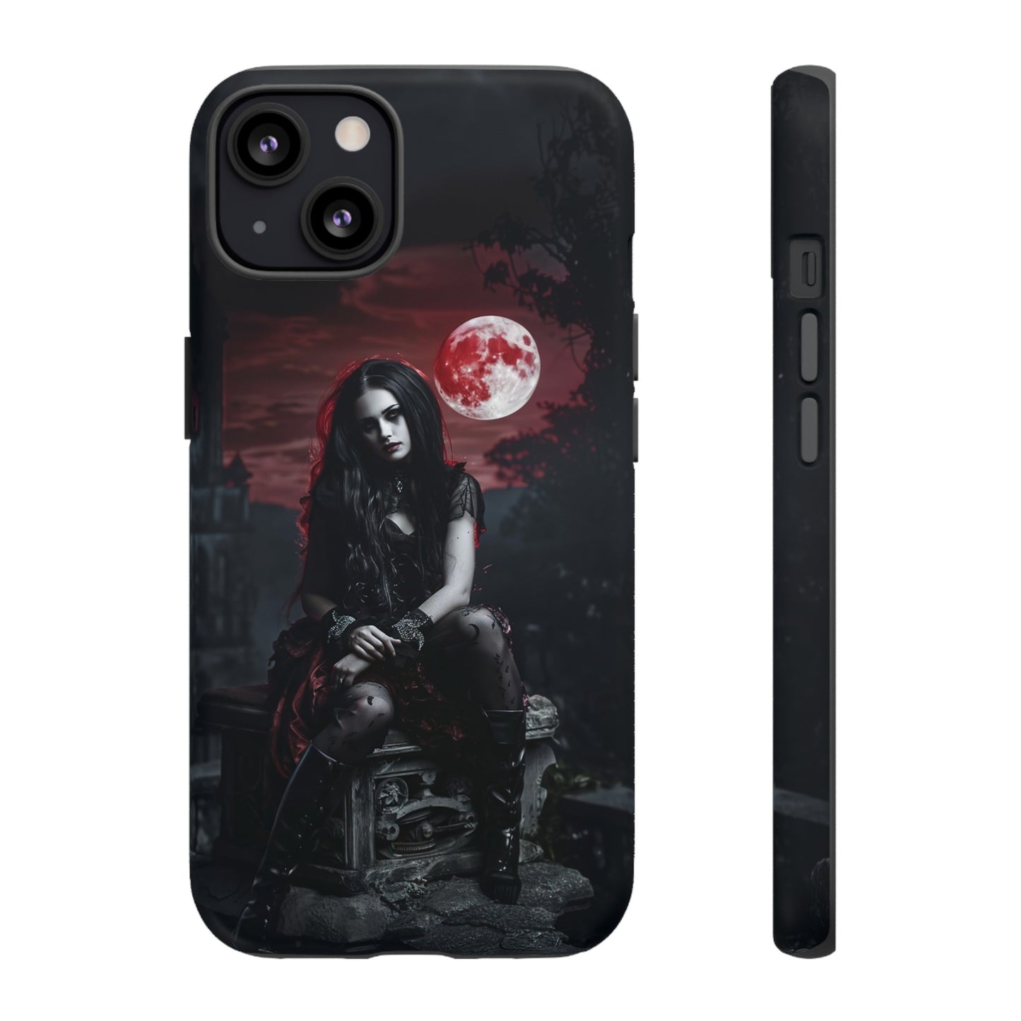 Gothic Vampire Girl Phone Case - Dark Fantasy Design with Blood Moon for iPhone,  Samsung Galaxy, and Google Pixel Devices