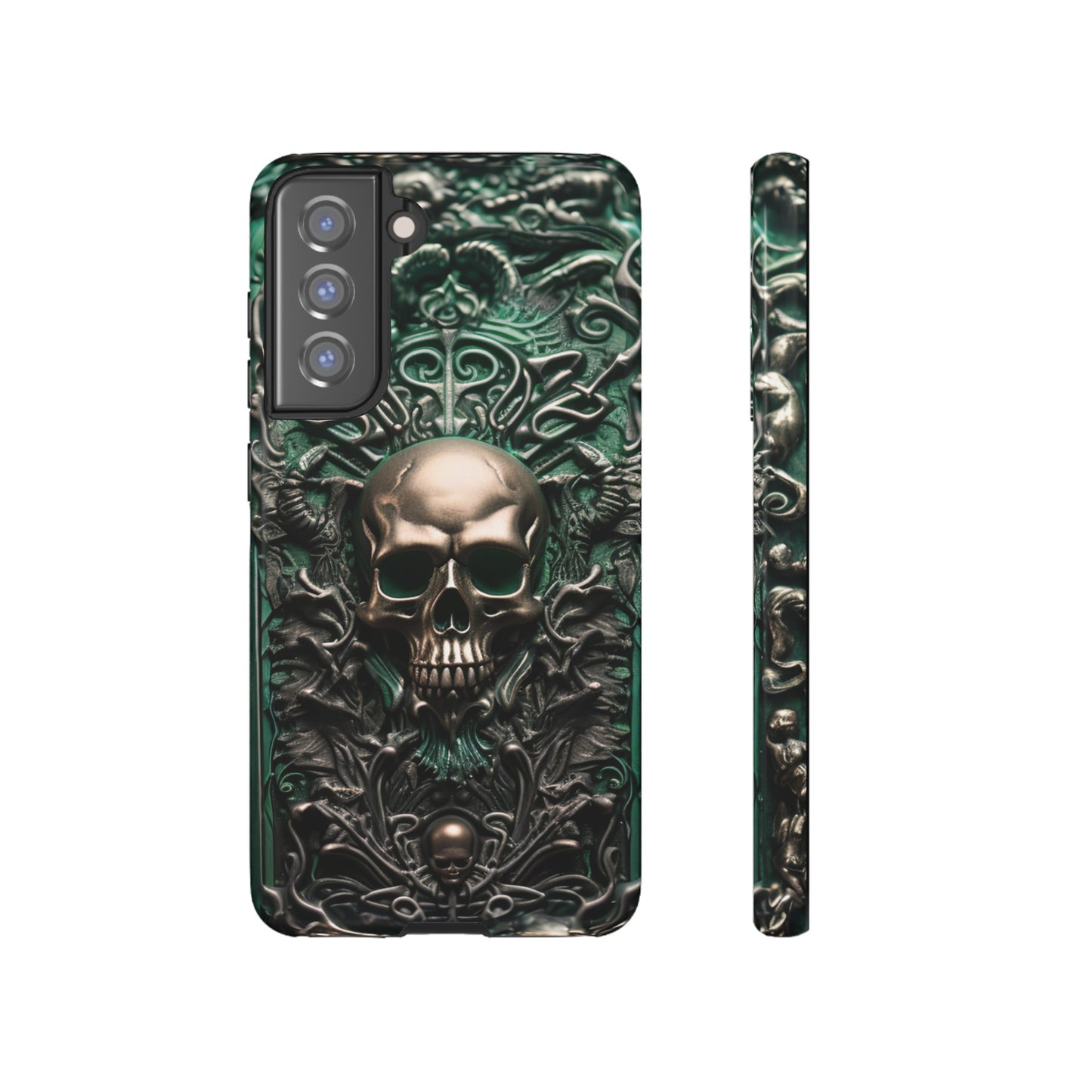 Green Skull Phone Case – Ornate Gothic Design for iPhone, Samsung Galaxy, and Google Pixel Devices