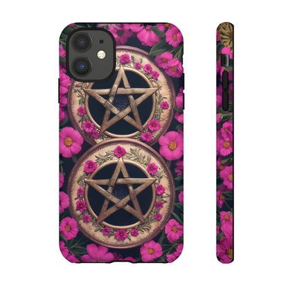 Pentacles in Pink Flowers Tough Phone Case – Mystical Floral Design for iPhone, Samsung Galaxy, and Google Pixel Devices