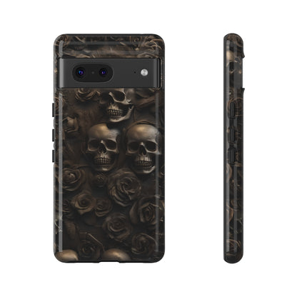 Sepia Gothic Skulls and Roses Phone Case – Dark Floral Design for iPhone, Samsung Galaxy, and Google Pixel Devices