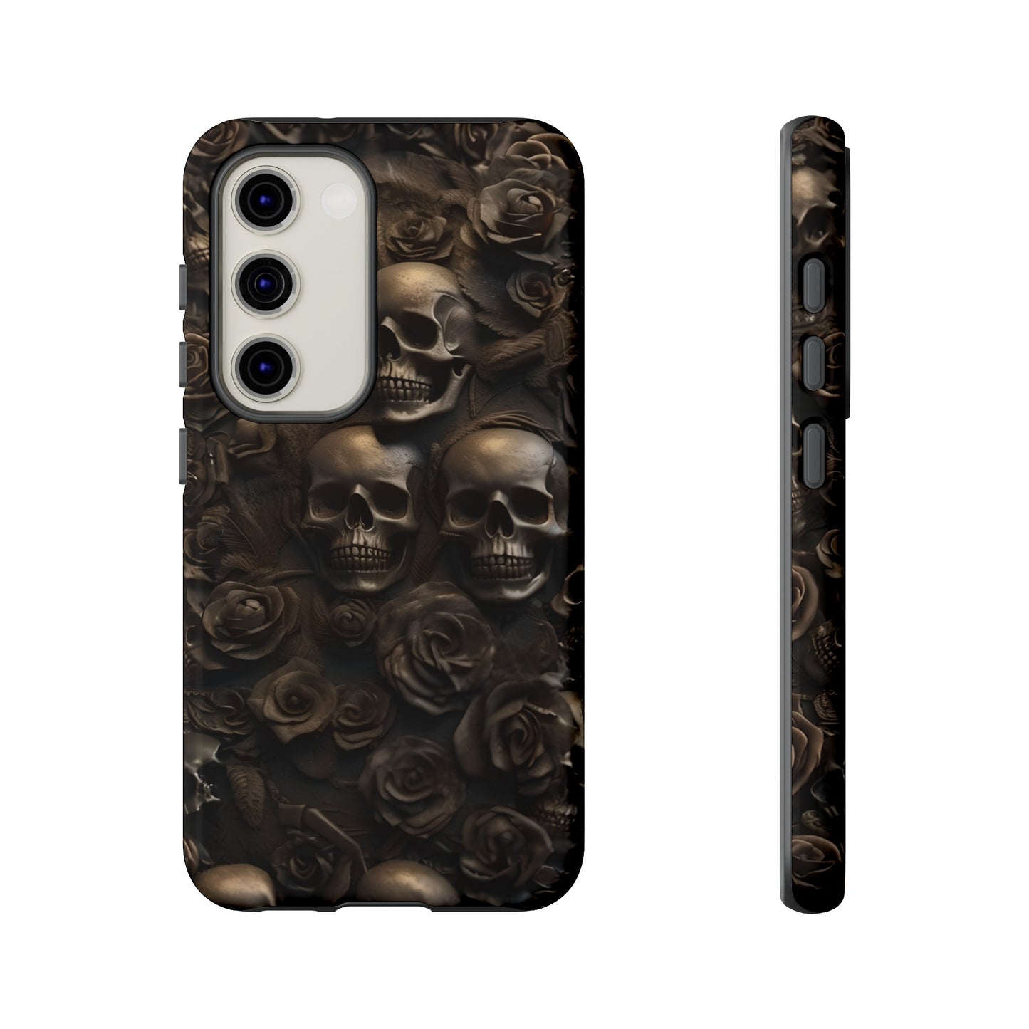 Sepia Gothic Skulls and Roses Phone Case – Dark Floral Design for iPhone, Samsung Galaxy, and Google Pixel Devices