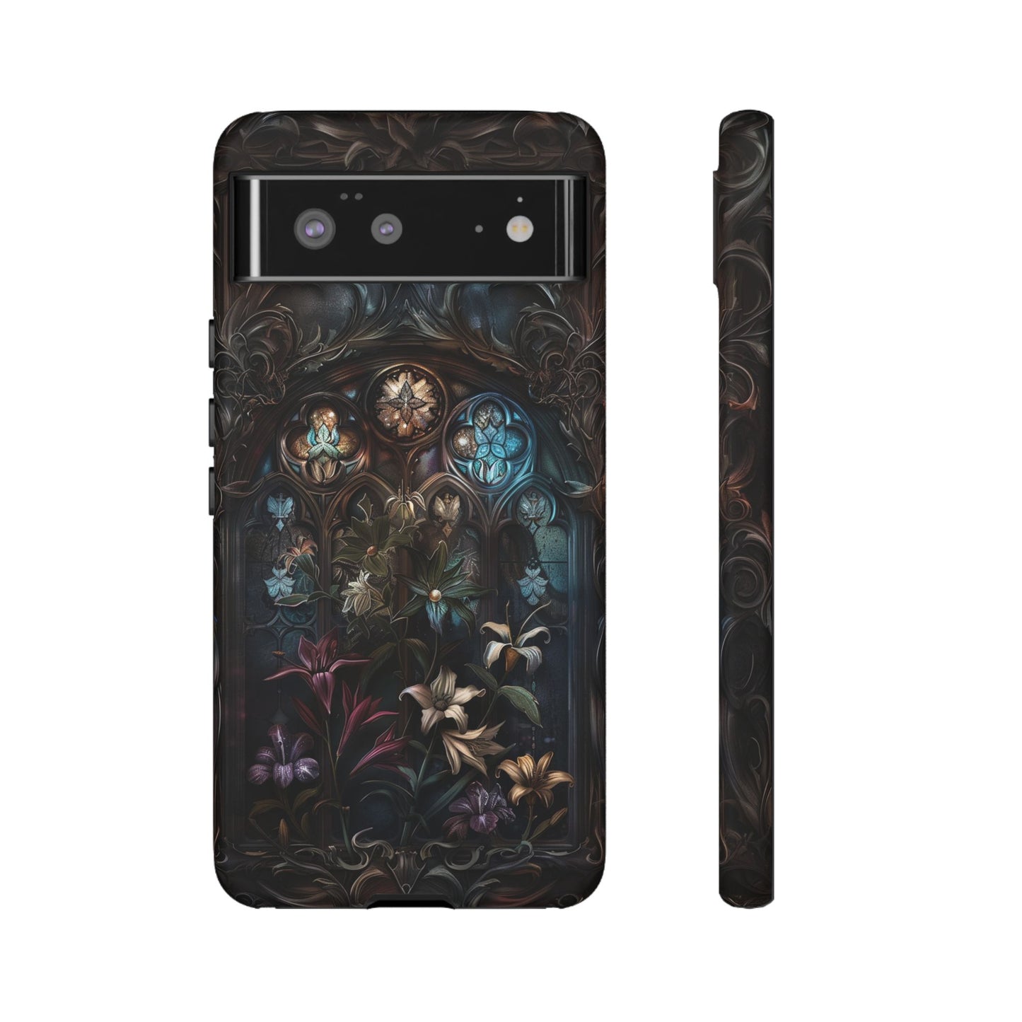 Elegant Gothic Flower Art Phone Case - Intricate Floral Design for iPhone, Samsung Galaxy, and Google Pixel Devices