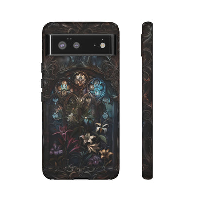 Elegant Gothic Flower Art Phone Case - Intricate Floral Design for iPhone, Samsung Galaxy, and Google Pixel Devices