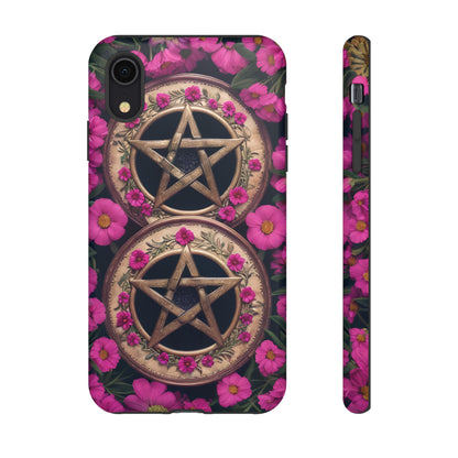 Pentacles in Pink Flowers Tough Phone Case – Mystical Floral Design for iPhone, Samsung Galaxy, and Google Pixel Devices