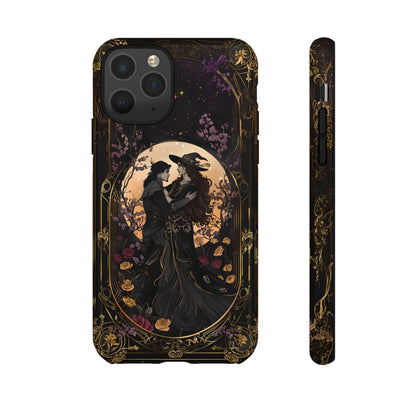 Gothic Romance Phone Case - Enchanted Witch and Lover Design for iPhone, Samsung Galaxy, and Google Pixel Devices