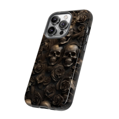 Sepia Gothic Skulls and Roses Phone Case – Dark Floral Design for iPhone, Samsung Galaxy, and Google Pixel Devices