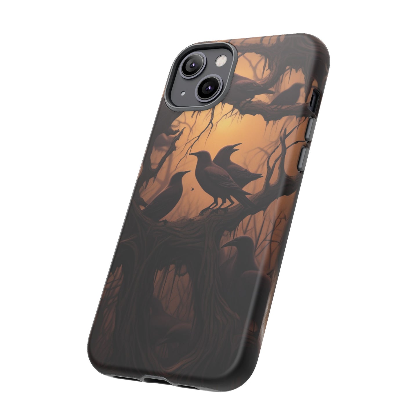 Ravens at Dusk Phone Case – Gothic Halloween Design with Edgar Allan Poe Inspired Crows for iPhone, Samsung Galaxy, and Google Pixel Devices