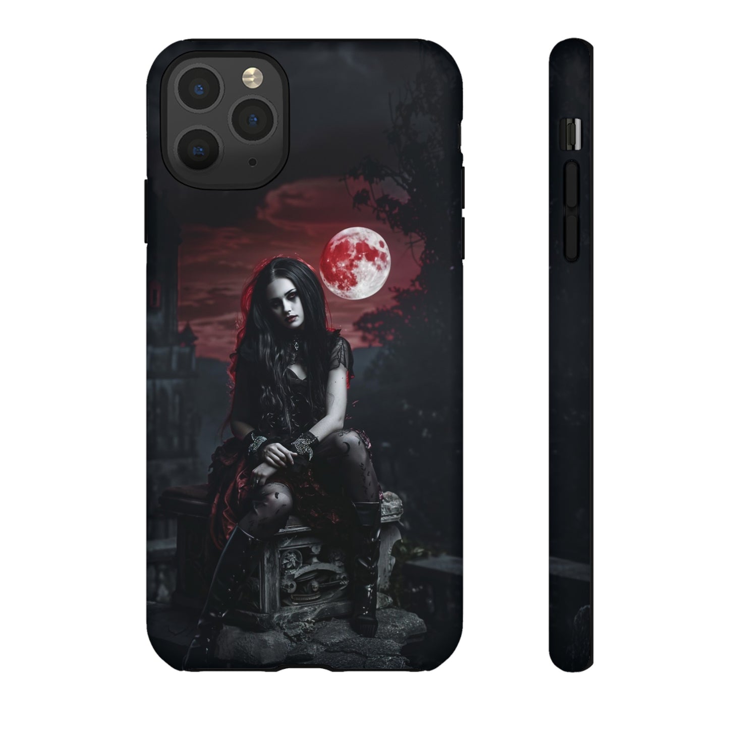 Gothic Vampire Girl Phone Case - Dark Fantasy Design with Blood Moon for iPhone,  Samsung Galaxy, and Google Pixel Devices