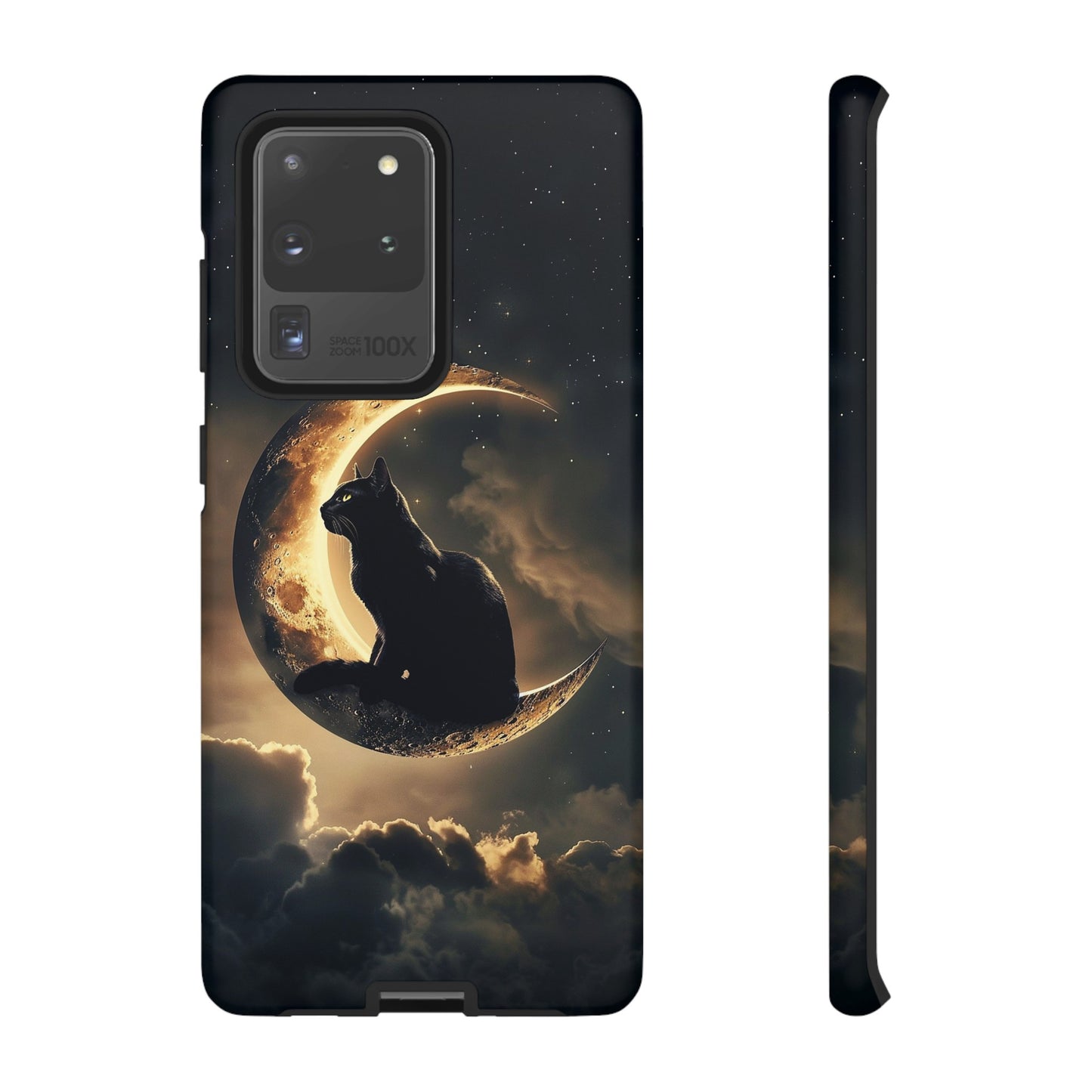 Black Cat on Crescent Moon Phone Case - Mystical Night Sky Design for iPhone, Samsung Galaxy, and Google Pixel Devices