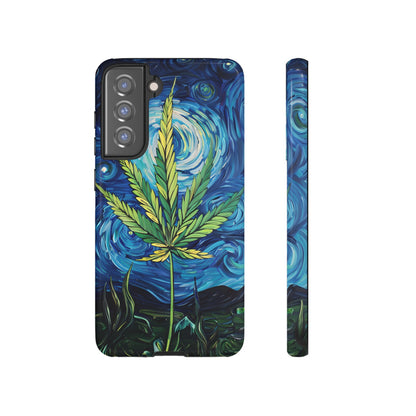 Pot Leaf Starry Night Phone Case – Artistic Marijuana Design for iPhone, Samsung Galaxy, and Google Pixel Devices