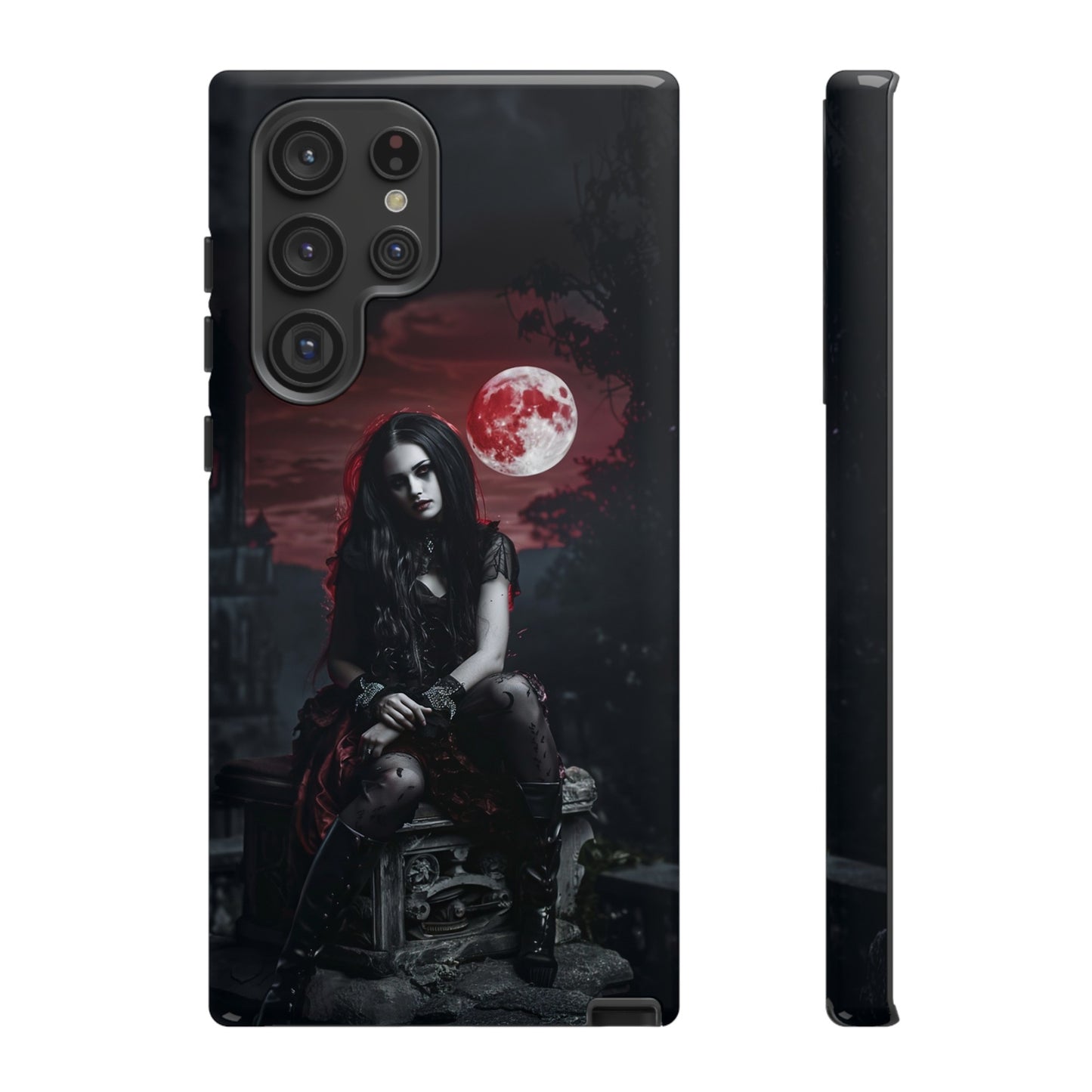 Gothic Vampire Girl Phone Case - Dark Fantasy Design with Blood Moon for iPhone,  Samsung Galaxy, and Google Pixel Devices