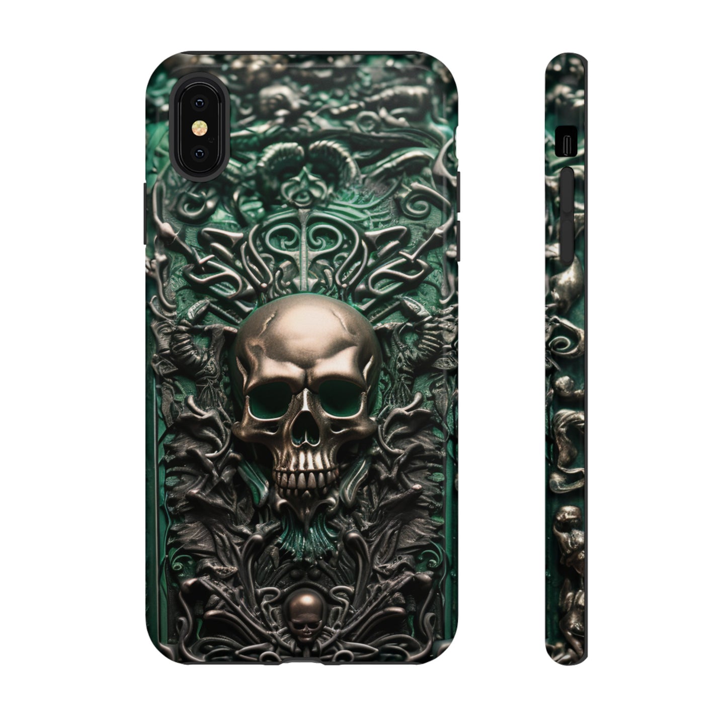 Green Skull Phone Case – Ornate Gothic Design for iPhone, Samsung Galaxy, and Google Pixel Devices