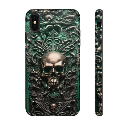 Green Skull Phone Case – Ornate Gothic Design for iPhone, Samsung Galaxy, and Google Pixel Devices