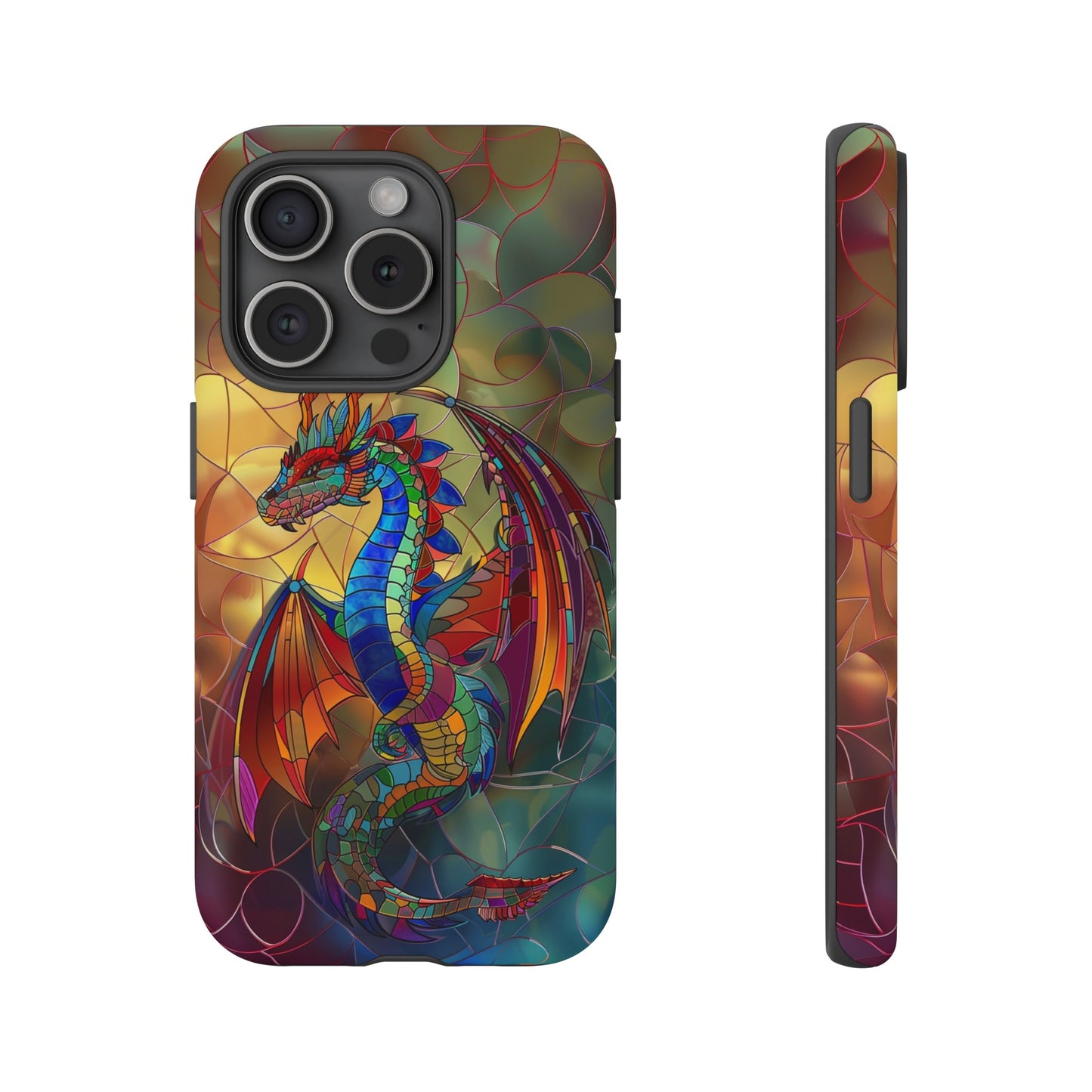 Stained Glass Dragon Phone Case - Colorful Fantasy Design for iPhone, Samsung Galaxy, Google Pixel Devices