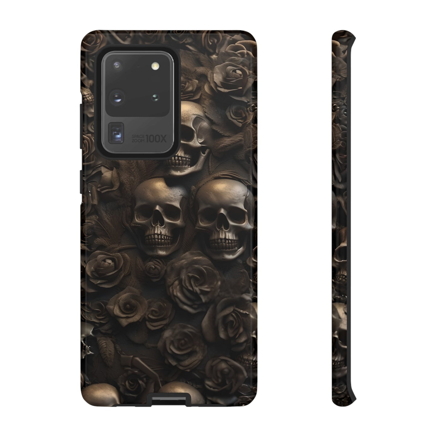 Sepia Gothic Skulls and Roses Phone Case – Dark Floral Design for iPhone, Samsung Galaxy, and Google Pixel Devices