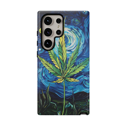 Pot Leaf Starry Night Phone Case – Artistic Marijuana Design for iPhone, Samsung Galaxy, and Google Pixel Devices